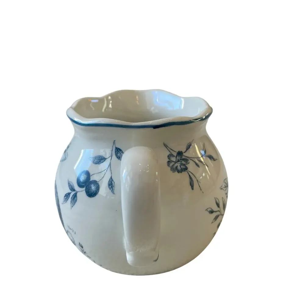 Maxcera Blue Bunny Rabbit Toile Creamer & Sugar Bowl With Lid Easter Ceramic New